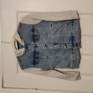 Faux denim / sweatshirt hood girls jacket